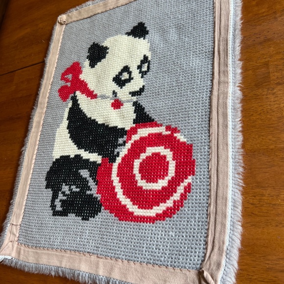 Vintage Handmade Latch Hook Shag Rug Panda Bear Playroom Nursery Bathroom - Picture 7 of 11